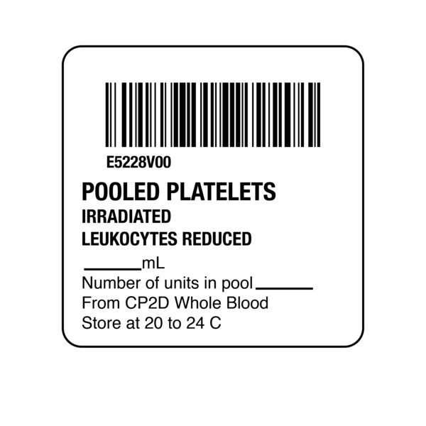 ISBT 128 Pooled Platelets Irradiated Leukocytes R 2" x 2"